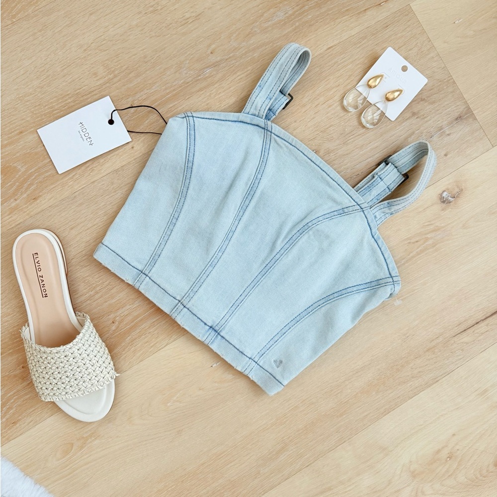 006 Stylish Light Blue Crop Top Sz S NWT